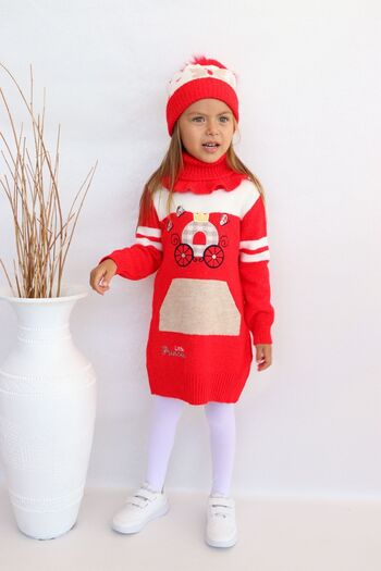 Sevimli Girl's Knitwear Sweater with Beret and Neck Collar - Set of 3