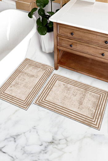 Faiend Set of 2 Non-slip Based Bathroom Rug and Mat - Washable Toilet Seat Set (8)