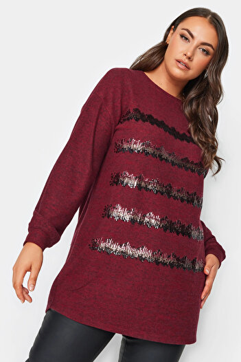 Stil Diva Long Sleeve Sequined Crew Neck Plus Size Blouse -285021