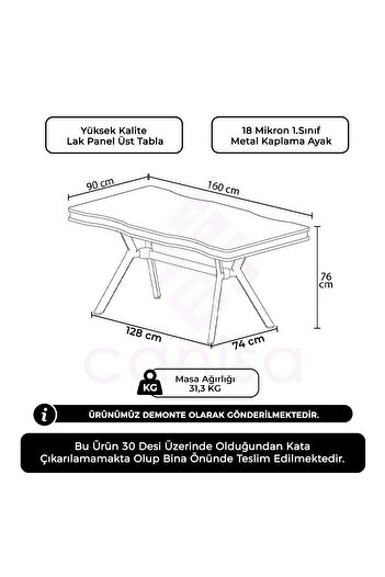 Canisa Prah Serisi 90x160 Lak Panel Antrasit Ironi Gold Ayak Mutfak Masası