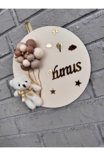 NeşeliAtölyem 26 cm Round Bubble Teddy Bear Baby Door and Wall Decoration