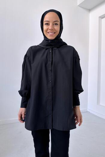 Ka Hijab Balloon Sleeve Casual Shirt - Black
