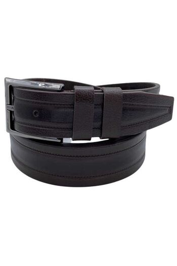 Süzer Deri 3.5 cmClassic Genuine Leather Patterned Belt Dark Brown