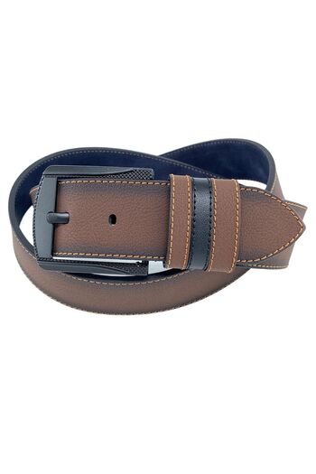 Süzer Deri 4.5 cmSports Faux Leather Side Yellow Stitched Model Men's Belt Brown