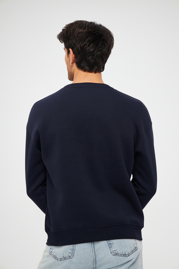 Moda Işık Φούτερ με κουκούλα Navy Blue Unisex Crew Neck - 100% βαμβάκι