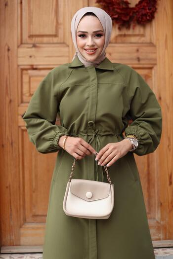 MİSSKAYLE Khaki Hidden Placket Trench Coat 4430