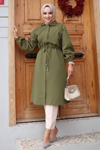 MİSSKAYLE Khaki Hidden Placket Trench Coat 4430