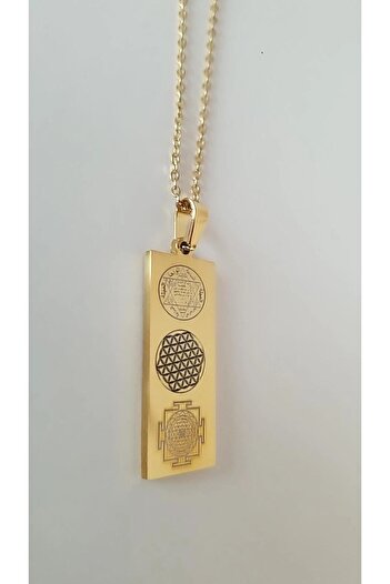 Anatolia Sayı Sekanslı Ve Süleyman Mührü, Yaşam Çiçeği Ve Sri Yantra Sembolü Çelik Kolye