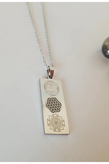 Anatolia Sayı Sekanslı Ve Süleyman Mührü, Yaşam Çiçeği Ve Sri Yantra Sembolü Çelik Kolye