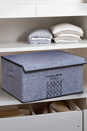 FORSACE 2-Piece Gray Maxi Box - Felt Lid, Folding Cabinet Organizer, 47X37X24 cm