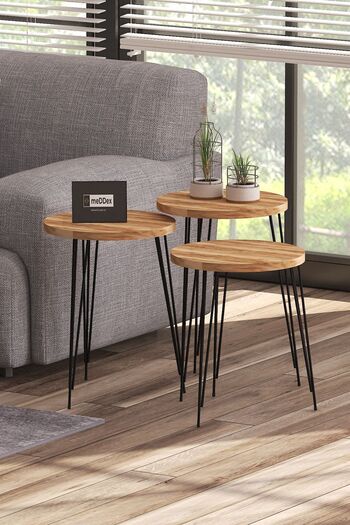 THE VİOLET Star 3-Piece Round Nesting Table Tea Table Service Table - Walnut