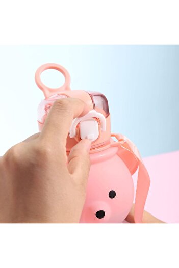 Yumiko Water Bottle with Teddy Bear and Straw 0.8 L Smile School Water Bottle Children's Water Bottle