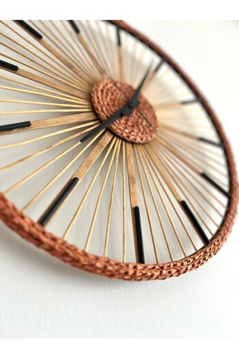 CutKraft Qloq 40cm Handmade Raffia Bamboo Orange Decorative Wall Clock