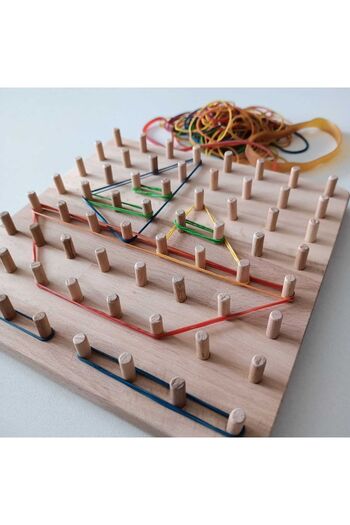 Moccotoys Montessori Geometry Game - Shapes with Card and Elastic (8X8)