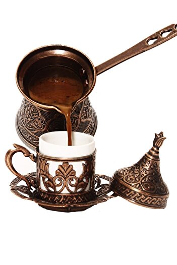 ayvalı metal وعاء قهوة من الحديد الزهر منقوش لـ 4 أشخاص - متوافق مع المواقد المغناطيسية