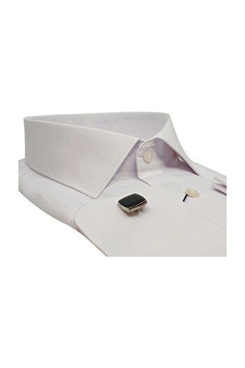 KAMER White Satin Men's Shirt - Slimfit, Double Cuffs, Cufflinks, Classic Collar 2104by