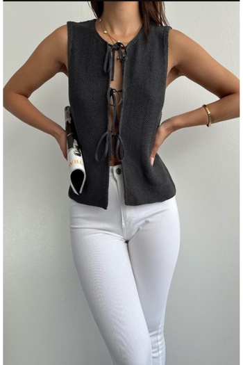 fujya Women's Unit Closure Cotton Anthracite Knitwear Vest