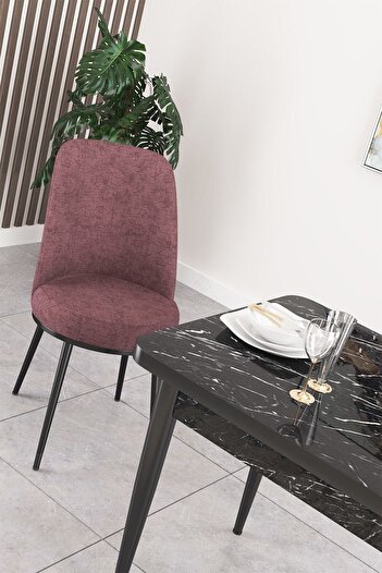 Canisa Concept Nil Serisi 70x110 Sabit Mutfak Masası Takımı Siyah Mermer Desen Masa 4 Gül Kurusu Sandalye