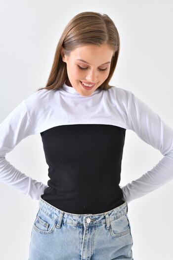 mirach White Stand Collar Neck Collar Sleeve Combed Cotton