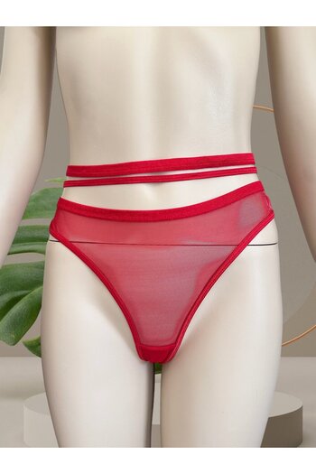 İntive Lingerie Red Back Chain Lace Transparent Net Cotton Fancy Thong-5168 (Special Collection)