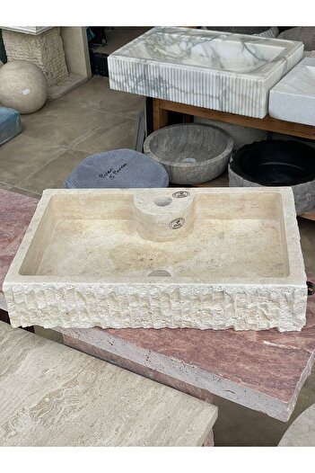 Polen Stone Dikdörtgen kendinden batarya bağlantılı traverten doğal taş lavabo
