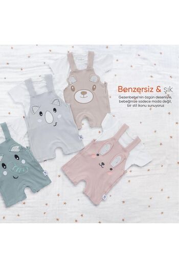 Gezenbebe Hero Kısa Kol Bebek T-shirt & Nakışlı Salopet Seti Bunny