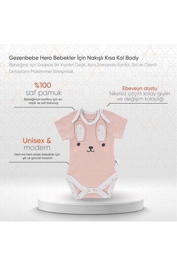 Gezenbebe Hero Bebekler Için Nakışlı Kısa Kol Body Bunny