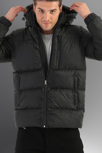 D1fference Men's Black Thick Lined Hooded Puffer Sports Winter Coat
