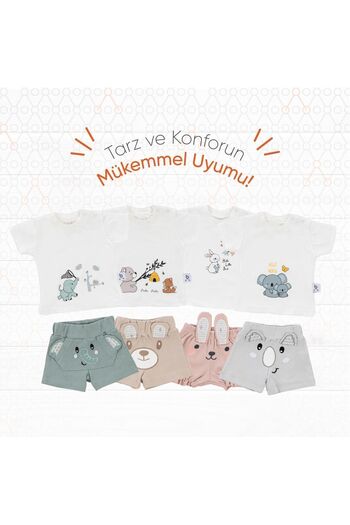 Gezenbebe Hero Kısa Kol Desenli Bebek T-shirt & Nakışlı Şort Seti Bunny
