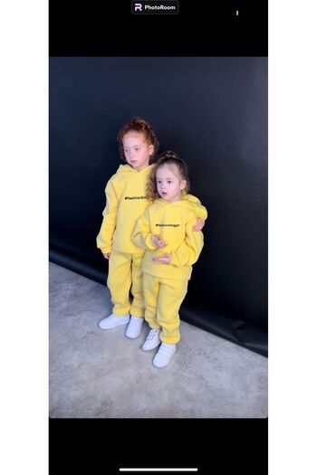 Lolliboomkids Girl's Embroidered Slogan Hashtag Oversize Bottom Top Set Hooded 3 Thread Ribbon