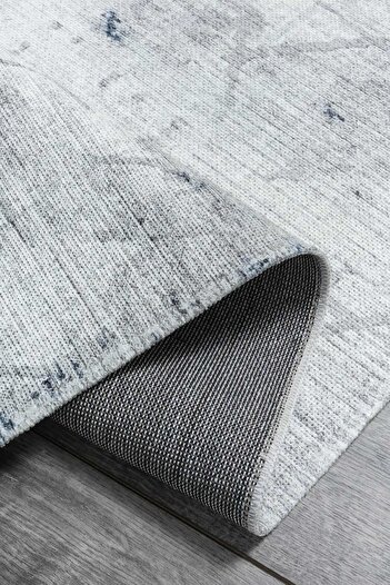 Oriente Home Iskandinav Desenli Açık Gri Mavi Şönil Makina Halısı Yolluk Yıkanabilir Koridor Halısı 7751