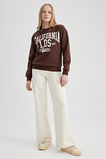 DeFacto Regular Fit Crew Neck Printed Thick Fabric Sweatshirt A4738Ax23Wn
