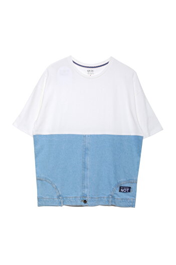 Quzu Ecru Short Sleeve Denim T-Shirt