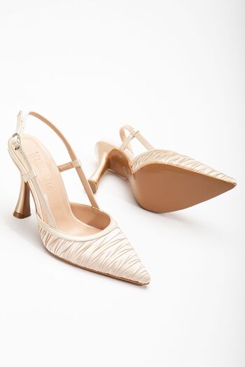 ELLOLİTA LUXURY SHOES Open Back Satin Special Design Stiletto