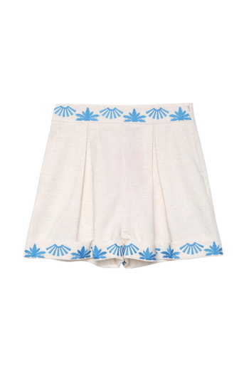 Quzu Natural Colored Embroidered Double Leg Mini Shorts