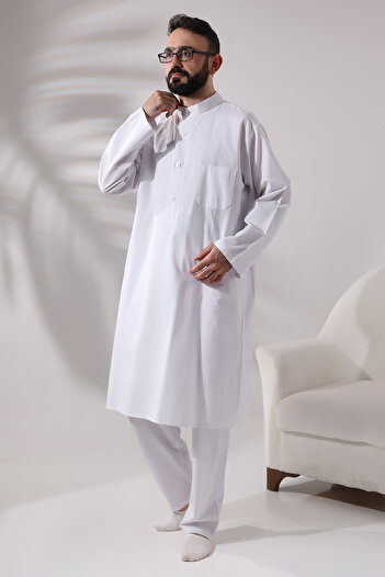 ihvanonline Men's Hajj and Umrah Suit Double Bottom Top Afghan Suit White