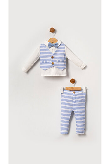 Bubito Blue 4-Piece Muslin Bow Tie Vest Set for Baby Boy and Child