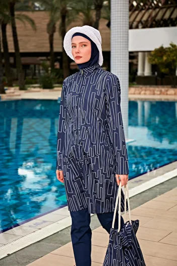 Riva Mera R2402 Model Patterned Full Covered Hijab Swimsuit