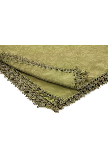 İhvan Scalloped Patterned Square Blanket Khaki