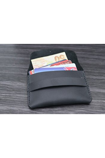 Anatolia Genuine Leather Hand Stitched Black Card Holder