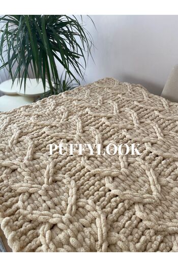 Alize Puffylook Honey Foam Hand Knitted Blanket (90/90)