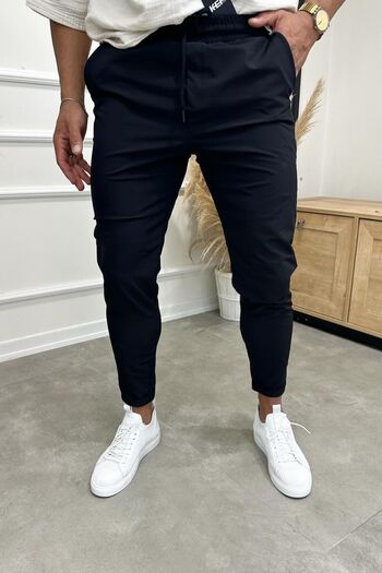 MADZEYMODA Ανδρικό Slim Fit Slim Fit Parachute Fabric Double Leg Black Jogger