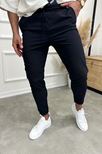 MADZEYMODA Ανδρικό Slim Fit Slim Fit Parachute Fabric Double Leg Black Jogger