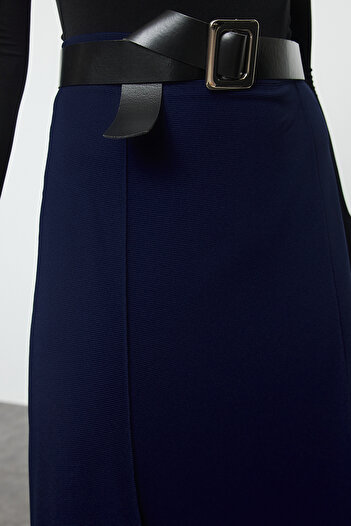 Trendyol Modest Πλεκτή Φούστα Indigo - Λεπτομέρεια ζώνης, TCTAW25EE00001