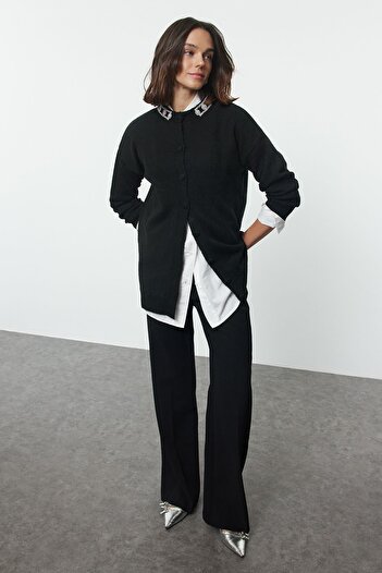 Trendyol Modest Knitwear Cardigan - Black, Příslušenství Detailed, TCTAW25TH00004