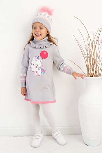 Sevimli Girl's Knitwear Sweater with Beret and Neck Collar - Set of 3