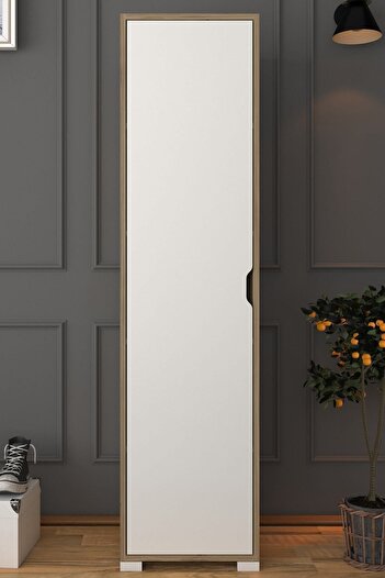 midoser Nisan 40 Cm Açık Ceviz-beyaz 5 Raflı Kiler Tek Kapılı Banyo Ve Elbise Dolabı - Gardırop