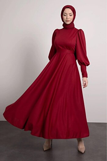 ENKA BUTİK Hijab Dress - Balloon Sleeve and Pleat Skirt Detail