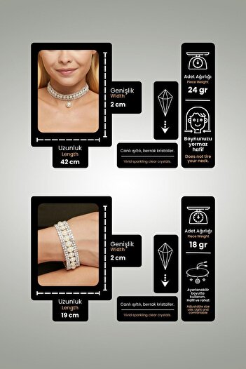 Furtek Aksesuar Women's Pearl Model Stone Diamond Silver Necklace Bracelet Evening Dress Wedding Engagement Henna Promise Party Jewelry Set