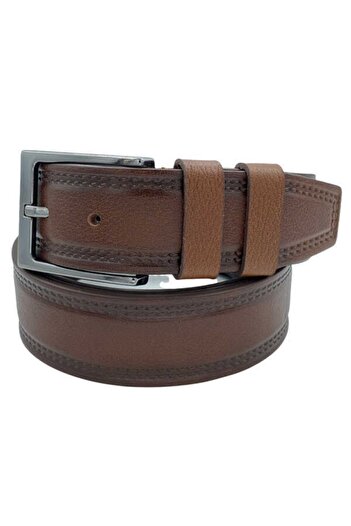 Süzer Deri 4 cmSports Genuine Leather Stitched Belt Brown